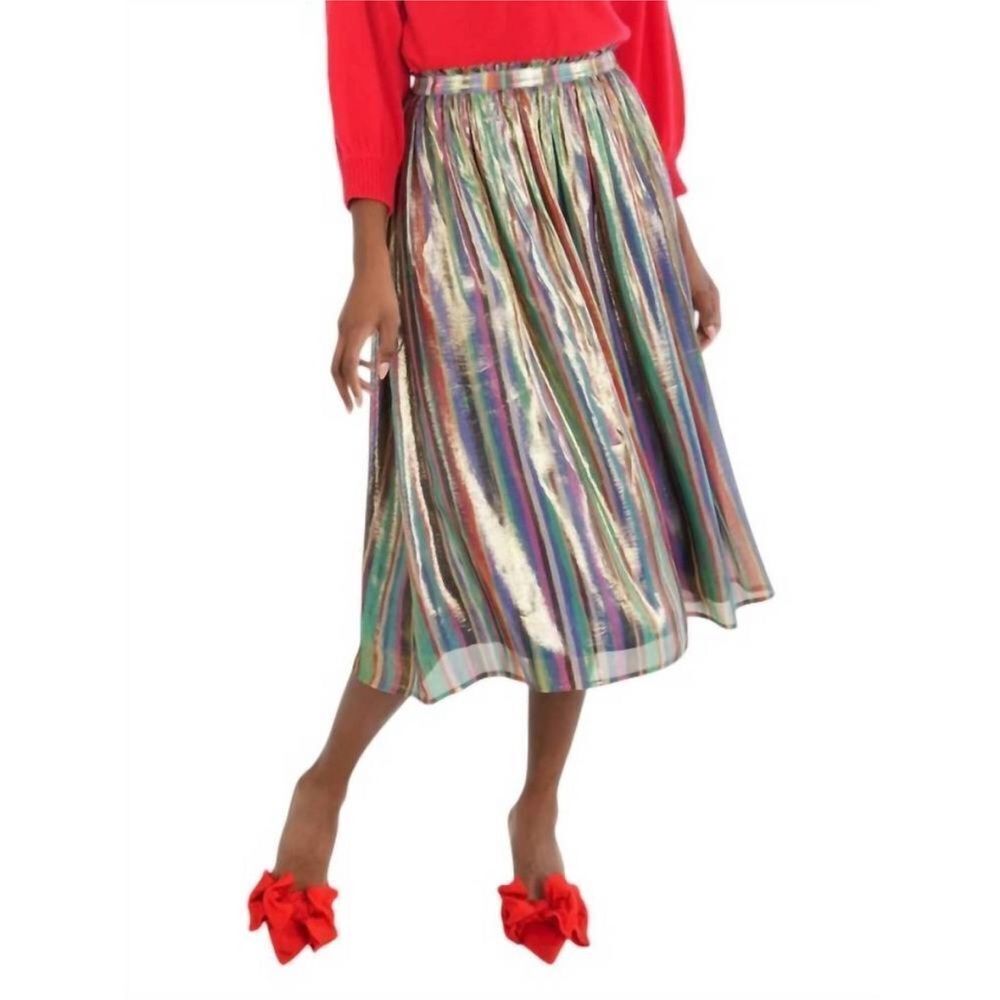 EMILY MCCARTHY | NEW Multicolor Tinsel Pleated Midi Skirt Women’s Size Large